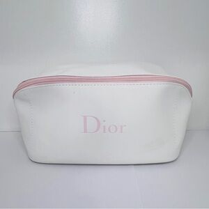Dior White Cosmetic Bag with Pink zipper